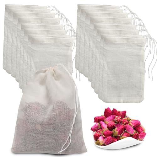 20 Gewürzbeutel, Teebeutel, Leere Filterbeutel, Baumwollteebeutel zum Kochen Umweltfreundliche Wiederverwendbare Musselinbeutel mit Kordelzug für Tee, Kaffee, Filter und Gewürze (10 x 15cm) von HSLPSM