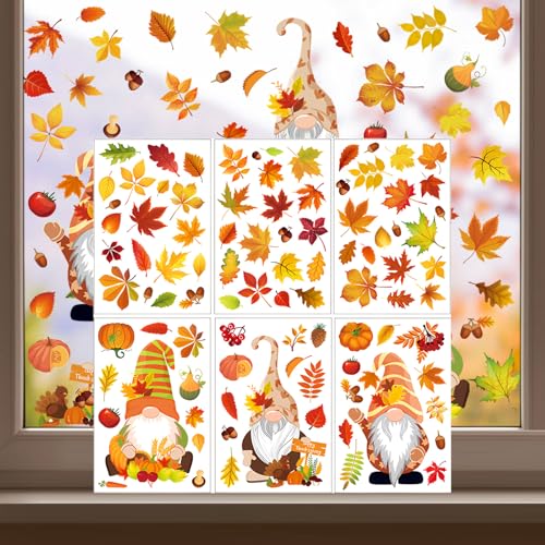 6 Blätter Herbst Fensterbilder,Thanksgiving Fensteraufkleber, Thanksgiving Fenster Ahornblätter Deko, Fensterbilder Kinder Herbst Wiederverwendbar für Kinderzimmer Cafe Buchhandlung Party Zubehör von HSLPSM