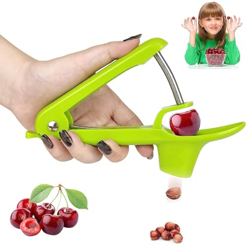 Kirschentkerner, Kirschkernentferner, Edelstahl Entkerner Kirschen, Manueller Obstentkerner für Früchte, Tragbar Kirschentkernen Werkzeug, Schnell Cherry Corer Geeignet für Obst Obstbeere (Grün) von HSLPSM