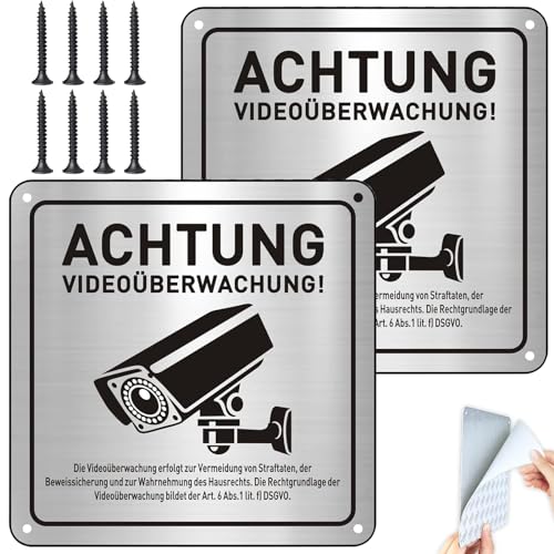 2 Stücke Videoüberwachung Schild, Kamera Überwachung Aufkleber für Privatgrundstück, Warnung für Innen Und Außenbereich (15 * 15cm) von HSLXBY