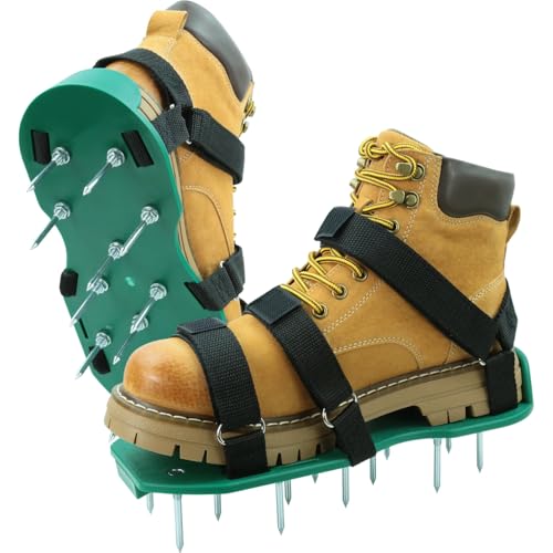 HSLighting Rasenlüfter Schuhe, Nagelschuhe Vertikutierer Ausgleichsmasse mit Doppelter Strap-On-RIST Aerifizierer für Rasen mit Vormontiert, Rasenbelüfter Handvertikutierer für Garten Rasen von HSLighting