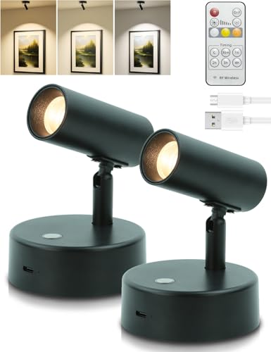 HSLighting Spotlights für den Innenbereich mit Fernbedienung, 5500mAh Wiederaufladbares Bild-Spotlight, Kabellose LED-Akzentbeleuchtung mit Timer & Dimmfunktion 3 CCT Mini-Spots für Gemälde, 2 stk von HSLighting