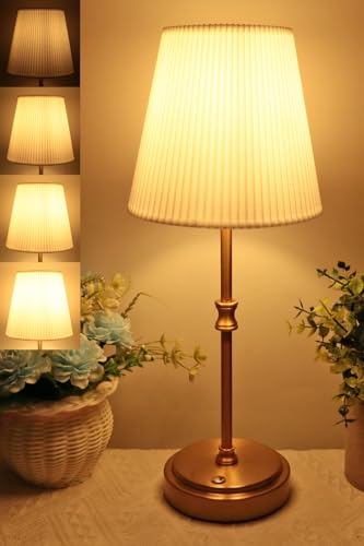 HSLighting Tischlampe Kabellos, 38cm Akku Tischleuchte Kabellos Touch Stufenlose Dimmbaar Lampe Wohnzimmer Mit Stoffschirm Nachttischlampe Leichtgewichts Für Schlafzimmer Party Camping Hotel, 5000mAh von HSLighting