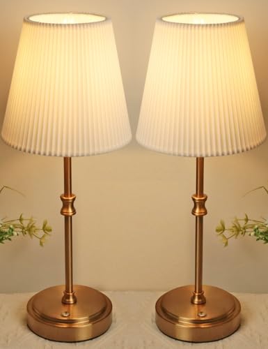 HSLighting Tischlampe Kabellos 2 stk, Akku Tischleuchte mit Stoffschirm Nachttischlampe stufenlos touch dimmbar Leichtgewichts wiederaufladbar Tischleuchte für Nachttisch Esszimmer Schlafzimmer von HSLighting