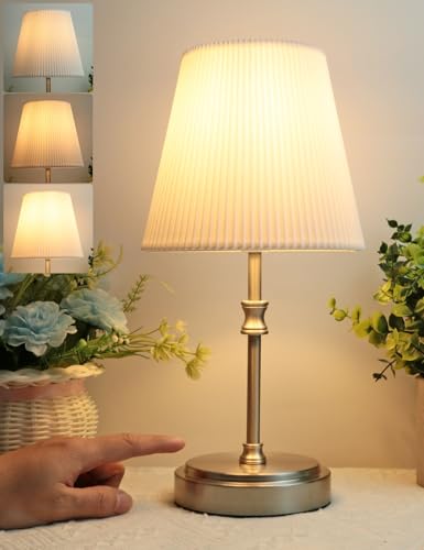 Nachttischlampe Touch Dimmbar, HSLighting Tischlampe Touch Dimmbare Glühbirne 3 Helligkeitsstufen Einstellbar Schreibtischlampe Minimalistische Tischleuchte für Nachttisch Schlafzimmer Lesen Wohnzimme von HSLighting