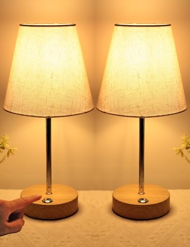Tischlampe Kabellos, HSLighting Akku Tischleuchte mit Stoffschirm Nachttischlampe stufenlos touch dimmbar Leichtgewichts wiederaufladbar Tischleuchte für Nachttisch Esszimmer Wohnzimmer 31.5cm 3000mah von HSLighting
