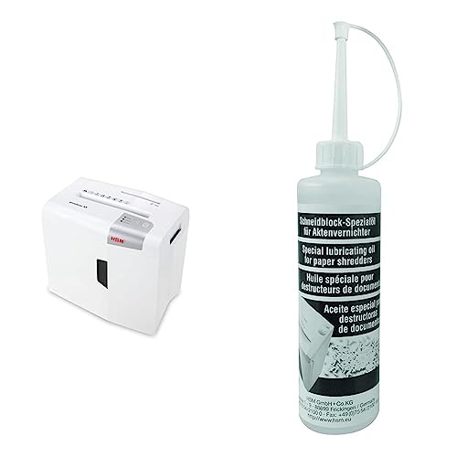 HSM shredstar X5 Aktenvernichter, Sicherheitsstufe P-4, 5 Blatt (Partikelschnitt) mit CD-Schredder & Schneidblock-Spezialöl Flasche 250 ml von HSM