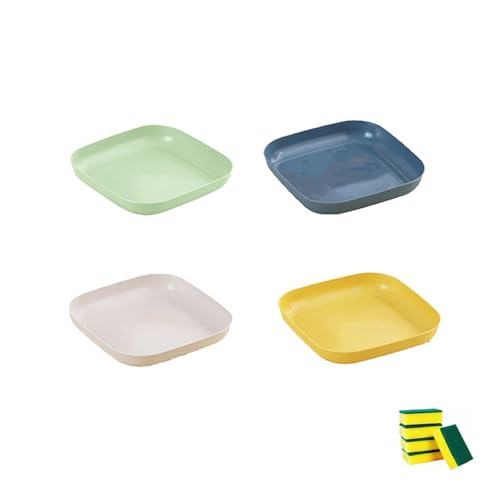 4 Stück Quadrat Teller Kunststoff,Dessertteller,Salatteller,Obstteller,Pastateller ,Kinde Erwachsene Plastikteller Set,Kunststoffteller Mehrweg,Mikrowellen Und Spülmaschinenfest (Farbmischung 2, 18cm) von HSNAXingLife