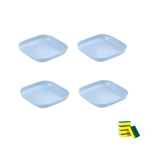4 Stück Quadrat Teller Kunststoff,Dessertteller,Salatteller,Obstteller,Pastateller ,Kinde Erwachsene Plastikteller Set,Kunststoffteller Mehrweg,Mikrowellen Und Spülmaschinenfest (Hellblau, 18cm) von HSNAXingLife