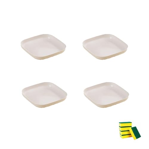 4 Stück Quadrat Teller Kunststoff,Dessertteller,Salatteller,Obstteller,Pastateller ,Kinde Erwachsene Plastikteller Set,Kunststoffteller Mehrweg,Mikrowellen Und Spülmaschinenfest (Weiß, 20cm) von HSNAXingLife