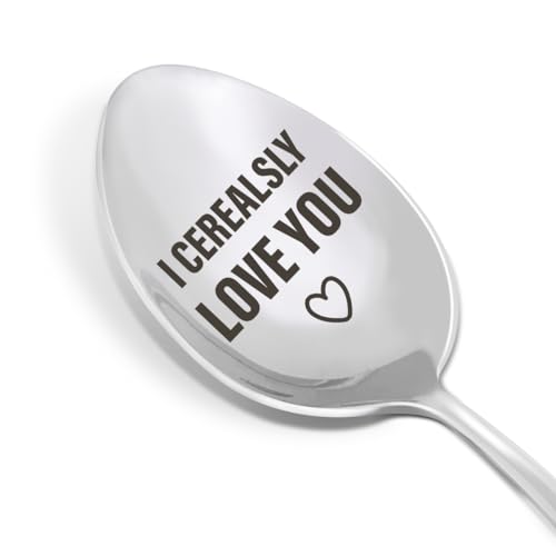 Müslischöffel mit Gravur "I Cerealsly Love You", Geschenk für Müslischiebhaber, Ehefrau, Ehemann, Freundin, Freund, Gravierter Edelstahllöffel von HSNBT