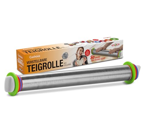 Cucinova Verstellbare Teigrolle [ANTIHAFTFUNKTION] Nudelholz - Teigroller - Rollholz - spülmaschinenfest - rolling pin - Nudelholz als Backzubehör von HSP