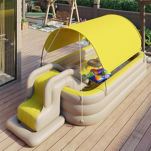 Aufblasbarer Pool, Kinderpool, Familienschwimmbad mit Poolmarkise, Pool-Wasserrutsche for Sommer-Wasserparty Aufblasbarer Pool for Kinder und Erwachsene(Color:Yellow,Size:2.1m) von HSPLXYT