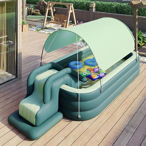 Aufblasbarer Pool, Kinderpool, Familienschwimmbad mit Poolmarkise, Pool-Wasserrutsche for Sommer-Wasserparty Aufblasbarer Pool for Kinder und Erwachsene (2.1/2.6/3m)(Color:Green,Size:300cm) von HSPLXYT