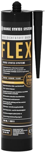 HSS® Dichtstoff Dach FLEX / 290ml Kartusche/EPDM Folienkleber zur Versiegelung im Dach- & Fassadenbereich, Hybrid Polymer Klebstoff, schwarze Dichtmasse von HSS