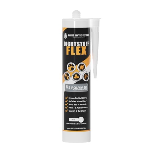 HSS® Dichtstoff FLEX 290ml, MS Polymer, Dichtstoff, Fugendichtstoff, Innen und Außen, alle Materialien, UV- und witterungsbeständig (Weiß, 290ml) von HSS