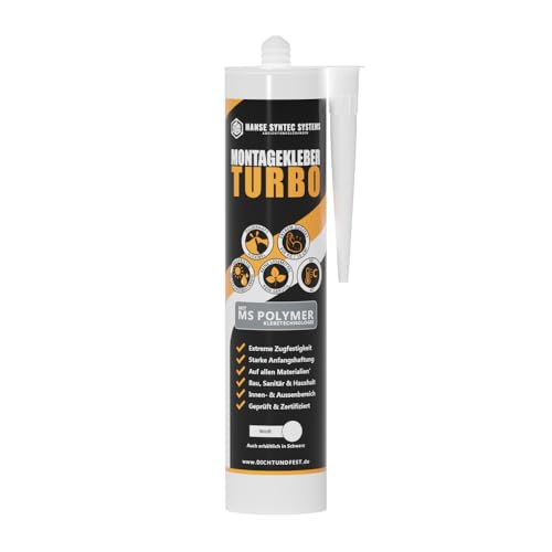 HSS® Montagekleber TURBO 290ml, MS Polymer Klebetechnologie, Kraftkleber, Baukleber, Innen und Außen, alle Materialien, UV- und witterungsbeständig (Weiß, 290ml) von HSS