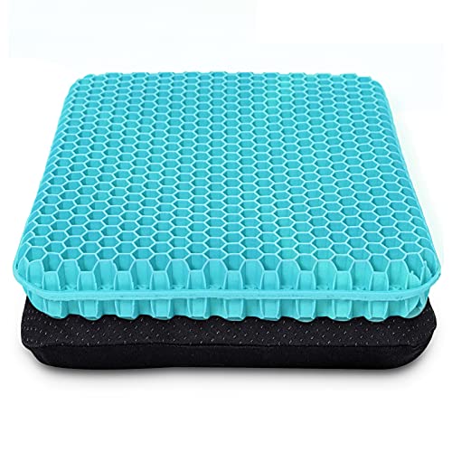 HSSGGV Gel-Sitzkissen mit Waben-Design, Rutschfester Bezug, Atmungsaktiv, für Auto, Bürostuhl und Rollstuhl (Milchblau, 43 * 38 * 4) von HSSGGV