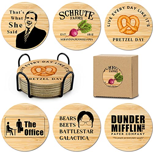 HSSPIRITZ 6 Stück The Office Korkuntersetzer für Getränke,Merchandise der TV Show The Office lustiges Set mit Untersetzerhalter,Dunder Mifflin Küchendekor,Untersetzer mit Michael Scott TV Thema HSSPIRITZ 6 Stück The Office Korkuntersetzer für Getränke,Merchandise der TV Show The Office lustiges Set mit Untersetzerhalter,Dunder Mifflin Küchendekor,Untersetzer mit Michael Scott TV Thema von HSSPIRITZ