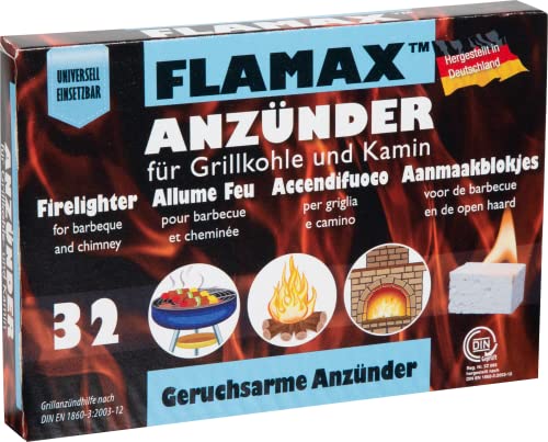 HST Flamax geruchsarme Kaminanzünder 1 x 32 Stück (gesamt 32 Anzünder Würfel) I Grillanzünder mit ca. 11 Minuten Brenndauer I Ofenanzünder von HST Sicherheitstechnik