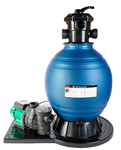 HST Sandfilter Poolfilter bis 45.000 Liter mit Profi Leis Poolpumpe 12000 Liter/Std 550 W mit Vorfilter Sandkessel 6-Wegeventil Bodenplatte viel Zubehör Komplettset geeignet für Sand Filterbälle Glas von HST Sicherheitstechnik