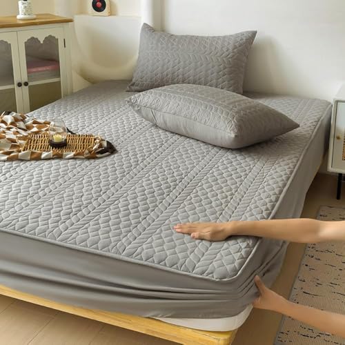 Atmungsaktiver Gesteppter Matratzenschoner Spannbettbezug Mit Tiefen Taschen rutschfeste Dicke wasserdichte Matratzenauflage Waschbares Staubdichtes Bettzubehör-Gray||Queen:59x79in von HSTANGKY