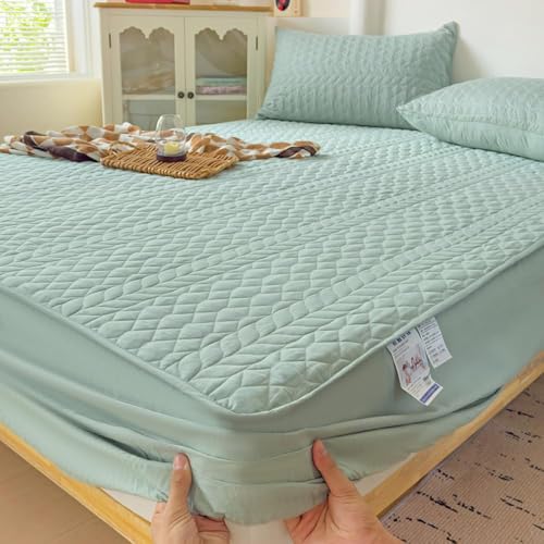 Atmungsaktiver Gesteppter Matratzenschoner Spannbettbezug Mit Tiefen Taschen rutschfeste Dicke wasserdichte Matratzenauflage Waschbares Staubdichtes Bettzubehör-Green||Single:35x79in von HSTANGKY