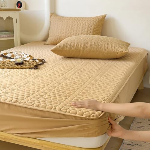 HSTANGKY Atmungsaktiver Gesteppter Matratzenschoner Spannbettbezug Mit Tiefen Taschen rutschfeste Dicke wasserdichte Matratzenauflage Waschbares Staubdichtes Bettzubehör-Yellow||Single:35x79in von HSTANGKY