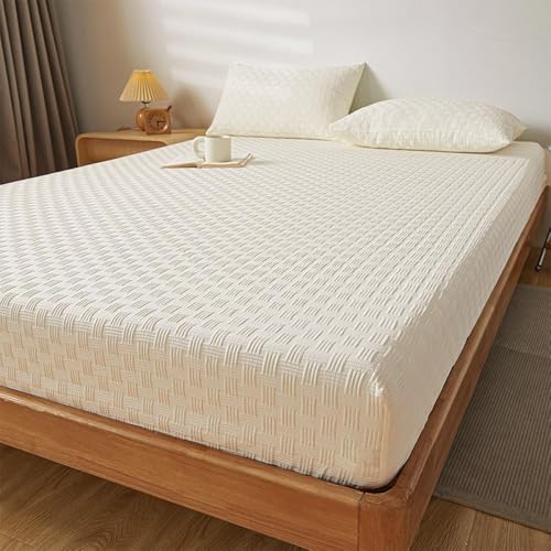 HSTANGKY Einfaches Kariertes Spannbettlaken Hautfreundlicher Matratzenbezug Atmungsaktiver Schoner Mit Gummizug Bequemer Matratzenschutz Einfach Anzubringende Matratzenauflage-Beige||King 71x79inch HSTANGKY Einfaches Kariertes Spannbettlaken Hautfreundlicher Matratzenbezug Atmungsaktiver Schoner Mit Gummizug Bequemer Matratzenschutz Einfach Anzubringende Matratzenauflage-Beige||King 71x79inch von HSTANGKY