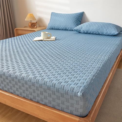 HSTANGKY Einfaches Kariertes Spannbettlaken Hautfreundlicher Matratzenbezug Atmungsaktiver Schoner Mit Gummizug Bequemer Matratzenschutz Einfach Anzubringende Matratzenauflage-Blue||Double 47x79inch von HSTANGKY