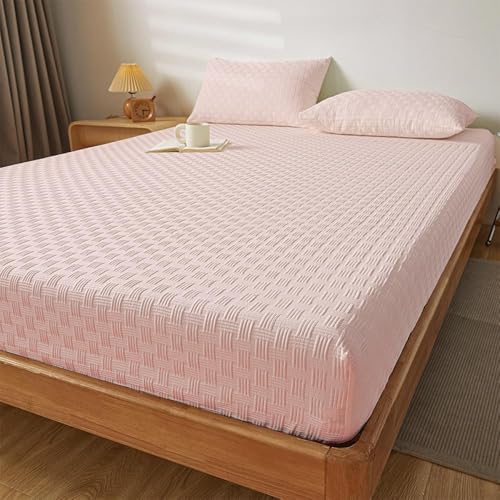 HSTANGKY Einfaches Kariertes Spannbettlaken Hautfreundlicher Matratzenbezug Atmungsaktiver Schoner Mit Gummizug Bequemer Matratzenschutz Einfach Anzubringende Matratzenauflage-Pink||Double 47x79inch von HSTANGKY