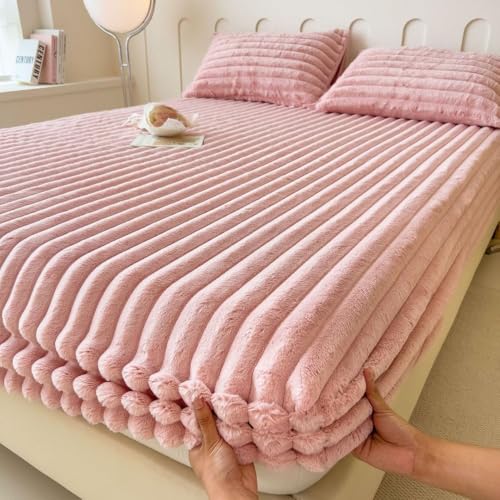 HSTANGKY Flanell Matratzenauflage Dicker Warmer Matratzenschutz Rutschfester Staubdichter Matratzenbezug Weiches Atmungsaktives Spannbettlaken-Pink||Queen:59x79inch von HSTANGKY