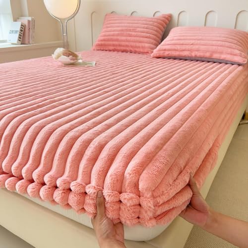 HSTANGKY Flanell Matratzenauflage Dicker Warmer Matratzenschutz Rutschfester Staubdichter Matratzenbezug Weiches Atmungsaktives Spannbettlaken-Pink.||California:79x87inch von HSTANGKY