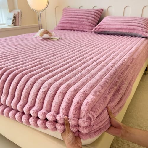 HSTANGKY Flanell Matratzenauflage Dicker Warmer Matratzenschutz Rutschfester Staubdichter Matratzenbezug Weiches Atmungsaktives Spannbettlaken-Purple||Queen:59x79inch von HSTANGKY