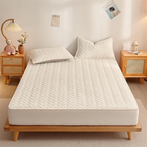 HSTANGKY Gesteppte Elastische Matratzenauflage Geräuschloser Samt Matratzen Staubschutz Waschbares Spannbettlaken Design Mit Tiefen Taschen Einfach Anzubringen-Beige||Double 47x79inch HSTANGKY Gesteppte Elastische Matratzenauflage Geräuschloser Samt Matratzen Staubschutz Waschbares Spannbettlaken Design Mit Tiefen Taschen Einfach Anzubringen-Beige||Double 47x79inch von HSTANGKY