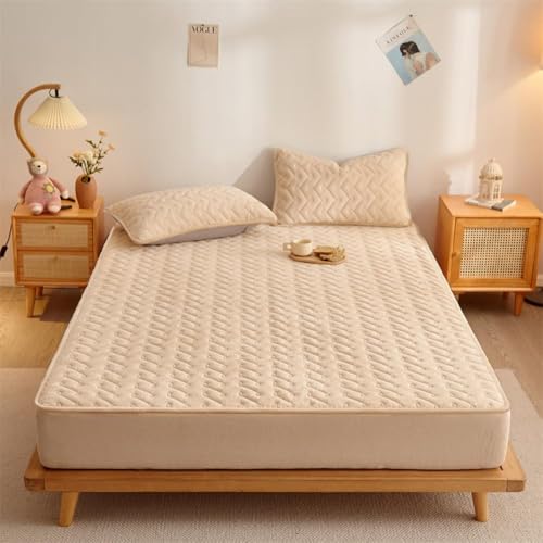 HSTANGKY Gesteppte Elastische Matratzenauflage Geräuschloser Samt Matratzen Staubschutz Waschbares Spannbettlaken Design Mit Tiefen Taschen Einfach Anzubringen-Khaki||Single 35x79inch von HSTANGKY