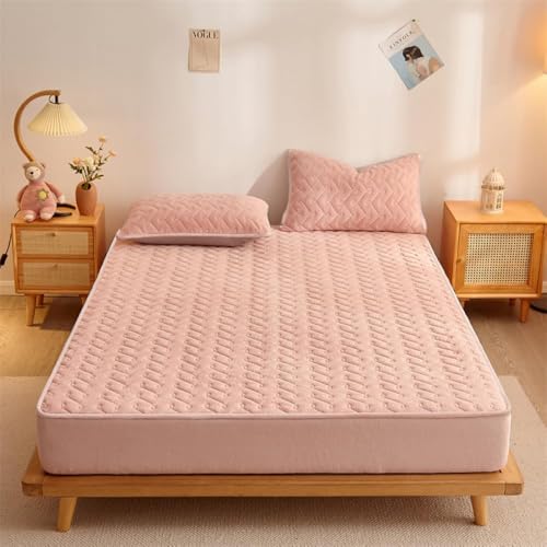 HSTANGKY Gesteppte Elastische Matratzenauflage Geräuschloser Samt Matratzen Staubschutz Waschbares Spannbettlaken Design Mit Tiefen Taschen Einfach Anzubringen-Pink||King 71x79inch von HSTANGKY