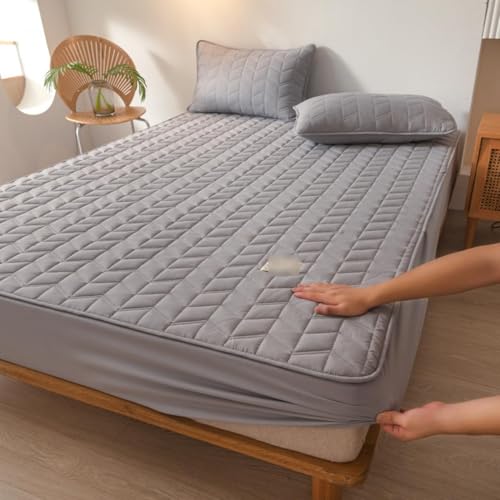 HSTANGKY Gesteppter Matratzenschoner Weiches Spannbettlaken Geräuscharmer Bezug Mit Tiefen Taschen Komfortabler Und Langlebiger Bettschoner Hautfreundliches Bettzubehör-Gray||Double 47x79inch von HSTANGKY