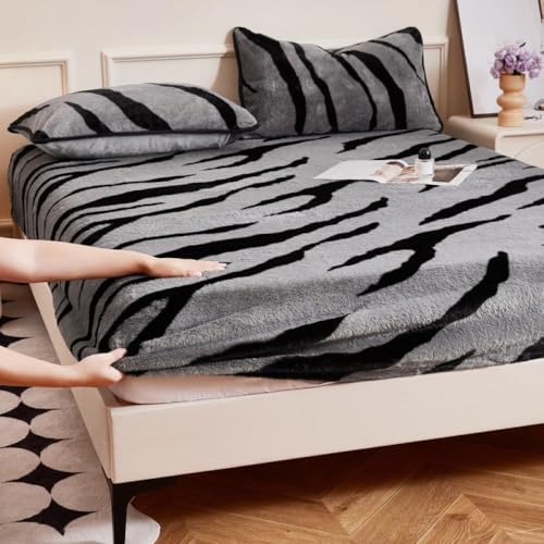 HSTANGKY Luxuriöser Matratzenschoner Aus Flanellsamt Seidigweicher Warmer Bettbezug Atmungsaktives Weiches Spannbettlaken Staubdichte Matratzenauflage-Gray||Double 47x79inch von HSTANGKY
