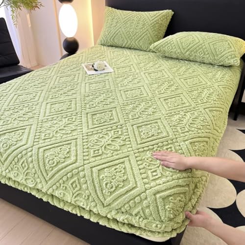 Matratzenschoner Aus Samt Winterwarm Verdicktes Atmungsaktives Spannbettlaken Geräuschfreie Hautfreundliche Matratzenauflage Leicht Waschbare Einfarbige Bettwäsche-Green||Queen:59x79inch von HSTANGKY