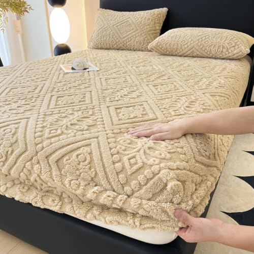 Matratzenschoner Aus Samt Winterwarm Verdicktes Atmungsaktives Spannbettlaken Geräuschfreie Hautfreundliche Matratzenauflage Leicht Waschbare Einfarbige Bettwäsche-Khaki||Queen:59x79inch von HSTANGKY