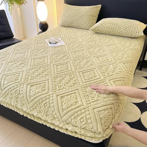 HSTANGKY Matratzenschoner Aus Samt Winterwarm Verdicktes Atmungsaktives Spannbettlaken Geräuschfreie Hautfreundliche Matratzenauflage Leicht Waschbare Einfarbige Bettwäsche-Yellow||Double:47x79inch von HSTANGKY