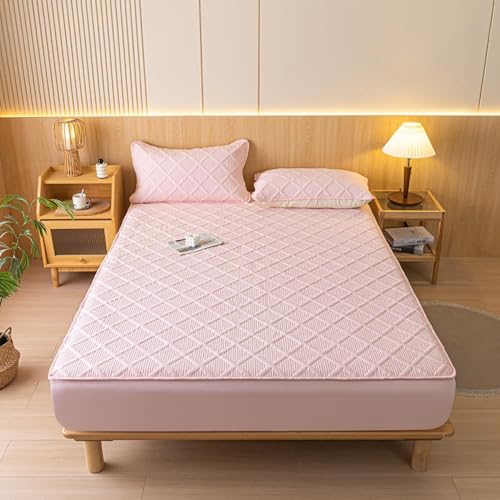 HSTANGKY Matratzenschoner Mit Tiefen Taschen Weiche Atmungsaktive Matratzenauflage Einfach Anzubringendes Spannbettlaken Atmungsaktiver Matratzenschoner-Pink||Queen 59x79inch von HSTANGKY