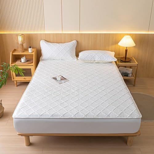 HSTANGKY Matratzenschoner Mit Tiefen Taschen Weiche Atmungsaktive Matratzenauflage Einfach Anzubringendes Spannbettlaken Atmungsaktiver Matratzenschoner-White||Double 47x79inch von HSTANGKY