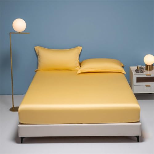 HSTANGKY Matratzenschoner Spannbettlaken Aus Ultra-atmungsaktivem Kühlendem Stoff Geräuschfreie Staubdichte Unterlage Elastischer Spannbettlaken-Yellow||Double:47x79in von HSTANGKY