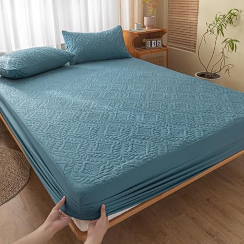 HSTANGKY Matratzenschoner Spannbettlaken In Voller Größe Atmungsaktives Leichtes Geräuscharmes Spannbettlaken Mit Tiefen Taschen Weicher Staubdichter Bettbezug-dark blue||Single:35x79inch von HSTANGKY