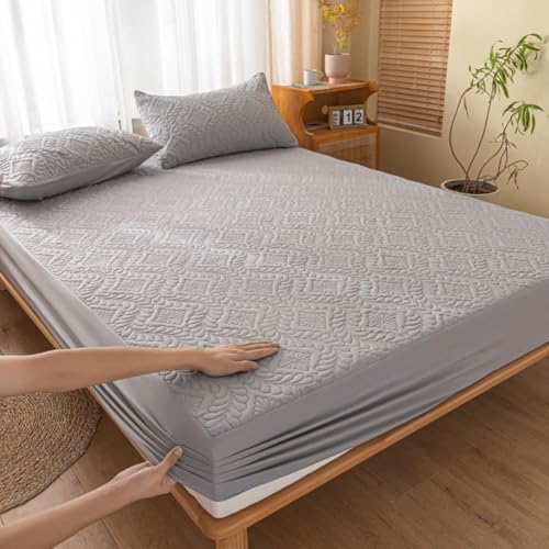 Matratzenschoner Spannbettlaken In Voller Größe Atmungsaktives Leichtes Geräuscharmes Spannbettlaken Mit Tiefen Taschen Weicher Staubdichter Bettbezug-Gray||Double:47x79inch von HSTANGKY