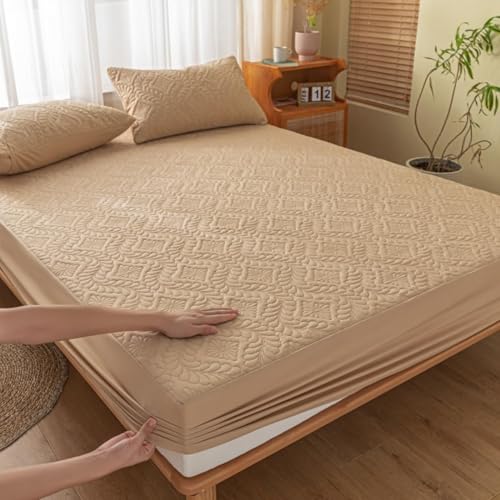 HSTANGKY Matratzenschoner Spannbettlaken In Voller Größe Atmungsaktives Leichtes Geräuscharmes Spannbettlaken Mit Tiefen Taschen Weicher Staubdichter Bettbezug-Khaki||Double:47x79inch von HSTANGKY