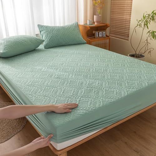 Matratzenschoner Spannbettlaken In Voller Größe Atmungsaktives Leichtes Geräuscharmes Spannbettlaken Mit Tiefen Taschen Weicher Staubdichter Bettbezug-Light Green||California King:79x87inch von HSTANGKY
