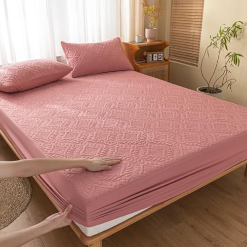 HSTANGKY Matratzenschoner Spannbettlaken In Voller Größe Atmungsaktives Leichtes Geräuscharmes Spannbettlaken Mit Tiefen Taschen Weicher Staubdichter Bettbezug-pink||Single:35x79inch von HSTANGKY